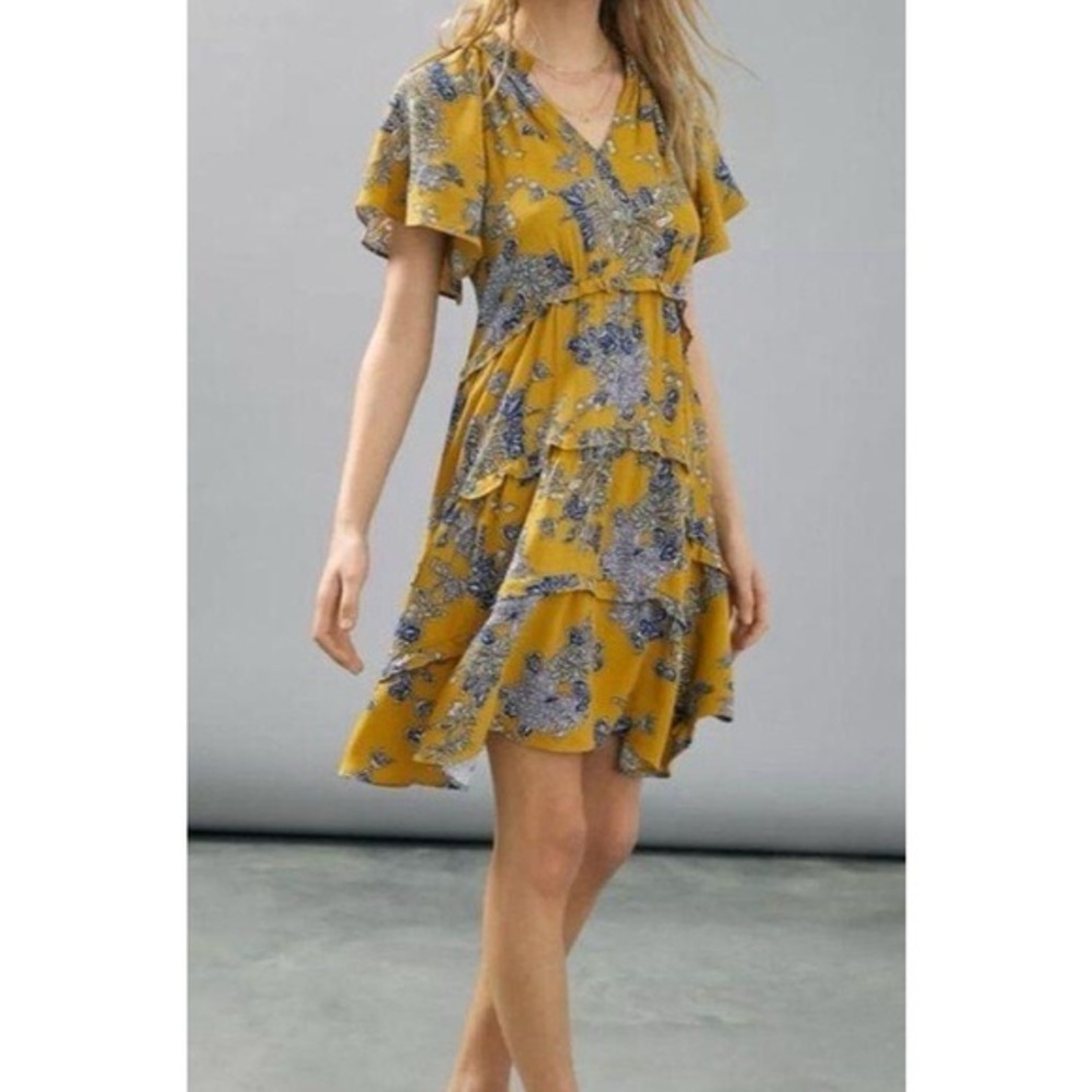 Anthropologie Mustard Floral Mini Dress